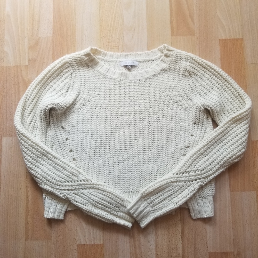 dELiA*s | Cropped White Knit Sweater Split Hem